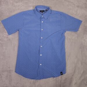Kenneth Cole New York Button Up Shirt Mens 14 16 Blue Geometric Short Sleeve